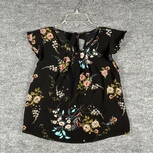 IRIS Floral Flutter Sleeve Tie Back Blouse Size Small